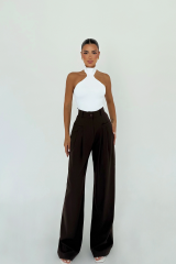 Kahverengi Palazzo Pantolon Yüksek bel