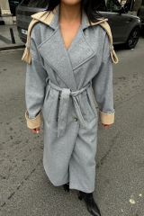 Gri Zarif Çift Düğmeli Kaban