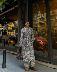 Tek Düğmeli Leopar Baskılı Kaban