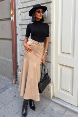 Zarif maxi süet etek/ bej